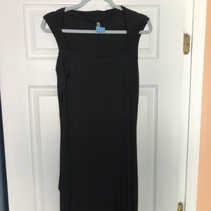 Black maxi dress with ruching on the sides.